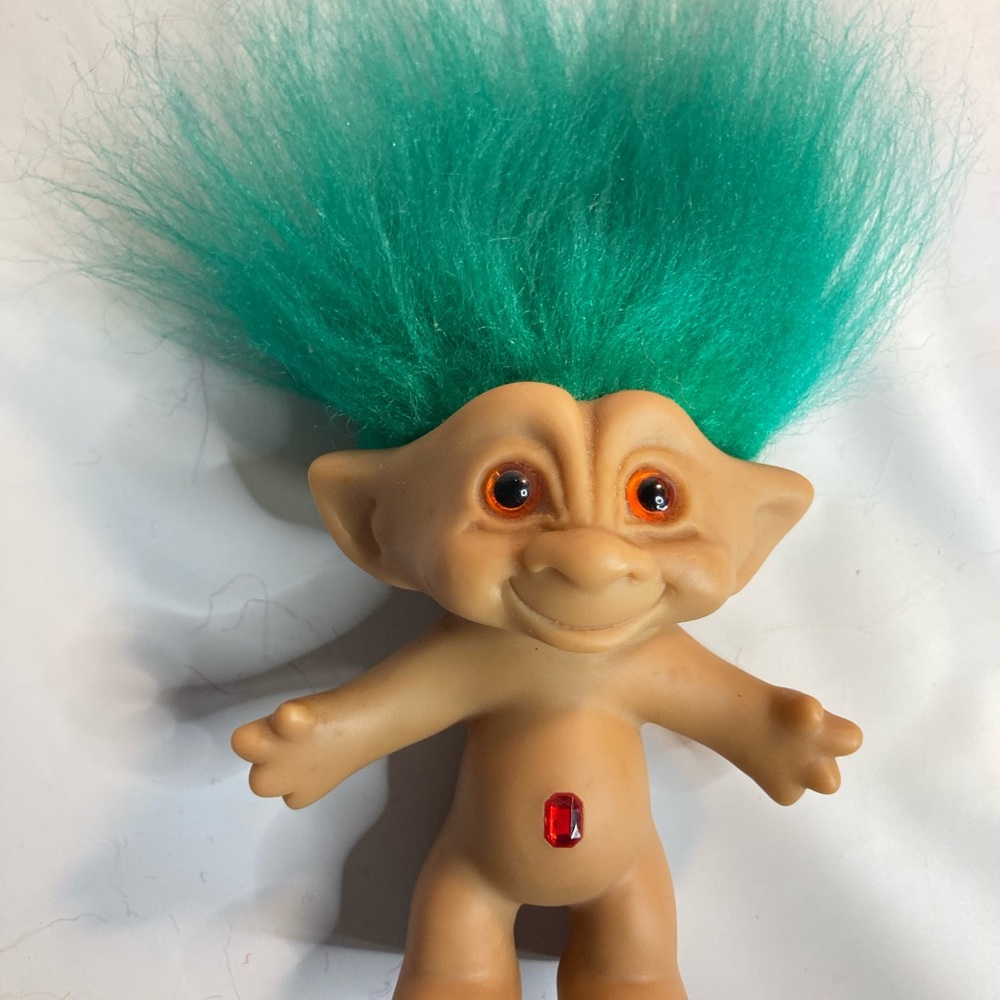 Troll dolls ace novelty vintage green hair 4” jewel